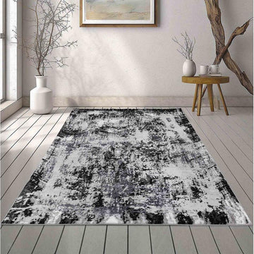 Serenity 208 SRN08 Modern Abstract Distressed Metallic Shimmer Soft Textured Hi-Lo Polyblend Short Pile Steel Grey/Charcoal Black/Graphite Grey/Soft Silver/Ivory Grey Rug-Desire Rugs-Rug Love - The Most Loved Rug Store